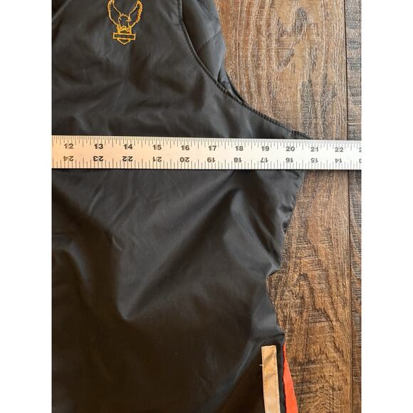 VTG AMF Harley Davidson Biker Pants Men Black Orange Racing Stripe Snow Bibs S/M - Picture 9 of 13